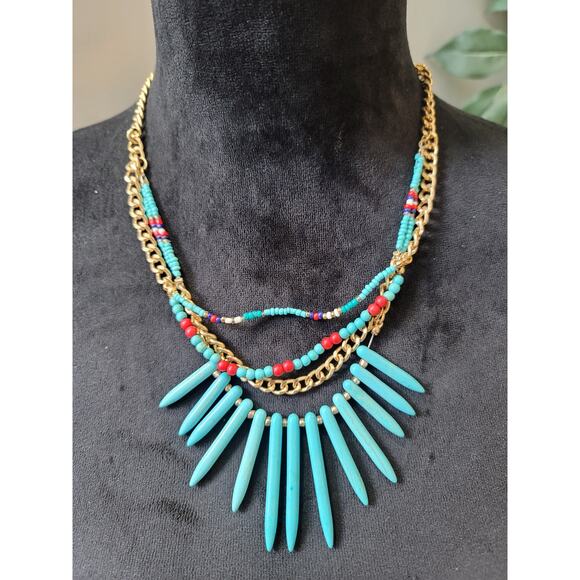 Unbranded Jewelry - Women's Multilayer Beaded Spike Necklace With Gold Chain And Lobster Clasp
